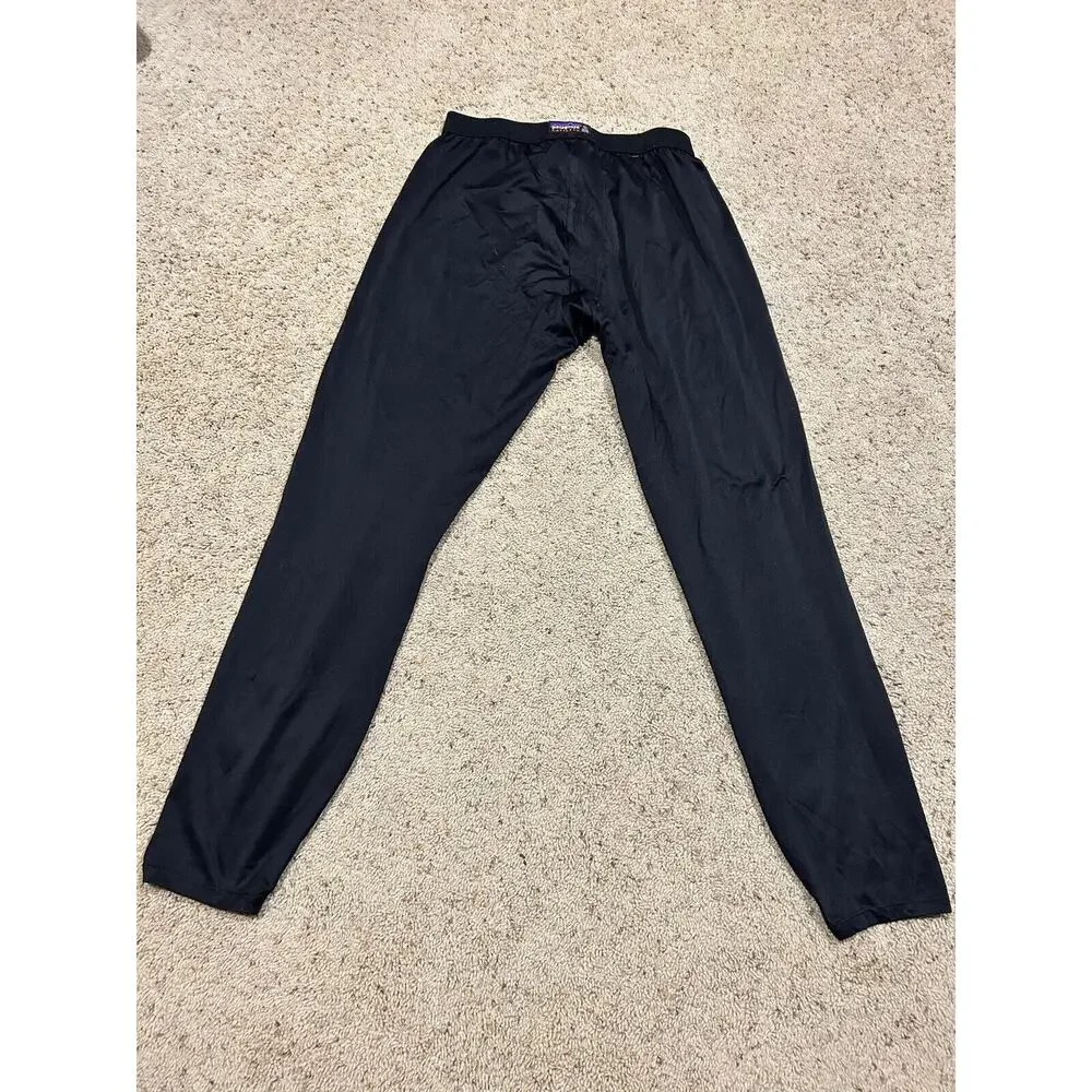 VTG PATAGONIA sz L Men's CAPILENE Base Layer Pants BLACK Long Johns USA Made Y22